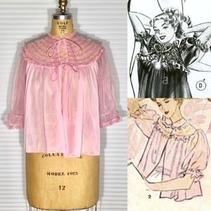 1950s Pinup Lingerie Sheer Bed Jacket Pink